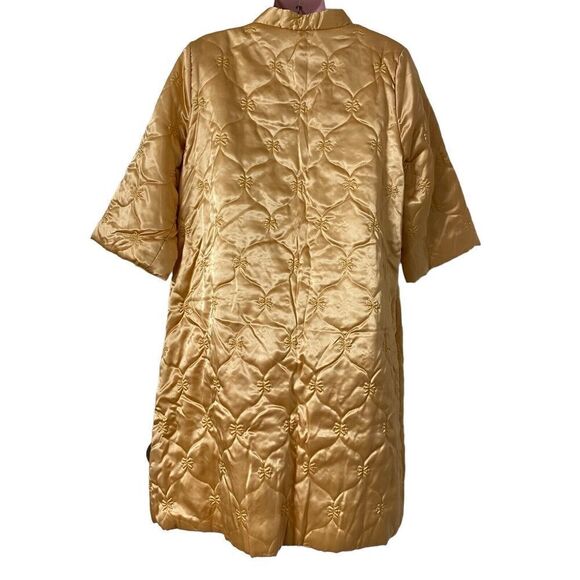 Vintage Robe Women's 13/14 Gold Quilted Satin Housecoat Rhinestone Buttons - Picture 3 of 5
